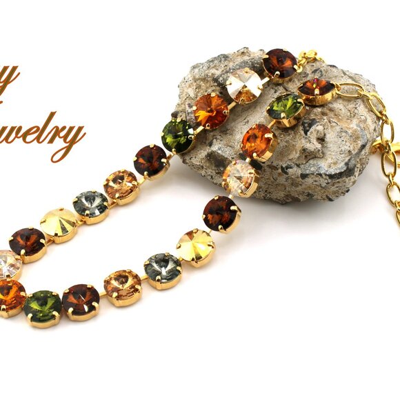 Swarovski Crystal 12mm Rivoli Necklace, AUTUMN IN THE CITY, Gold Finish - Picture 4 of 6